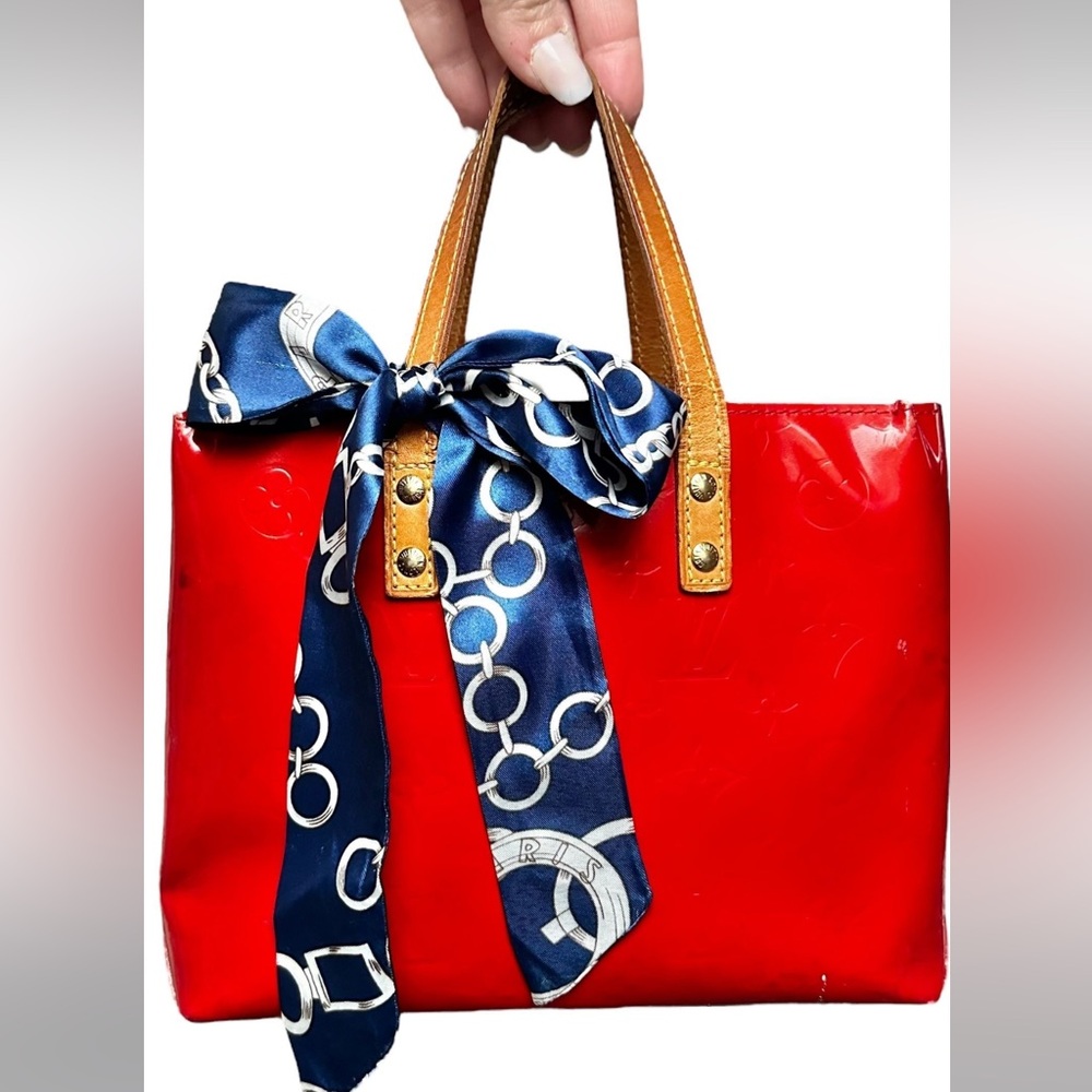 Authentic Louis Vuitton Rogue Red Vernis Leather PM Lead Tote with Twilly